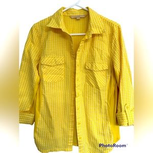 Women’s Hope & Harlow Yellow Plaid Button Down Shirt, Size Large